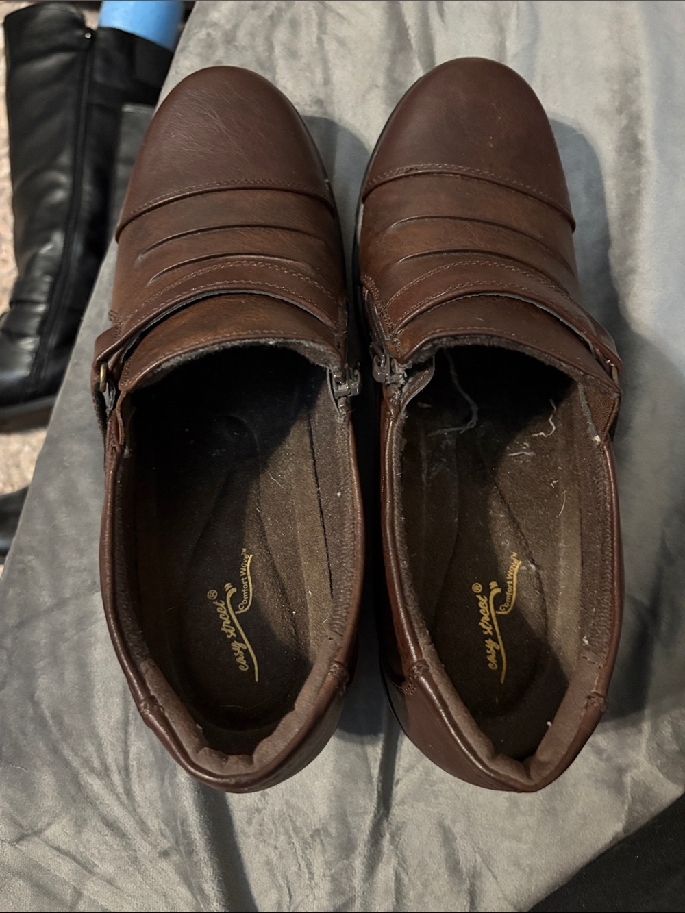 Brown Slip-On  Loafers with Side Zipper
